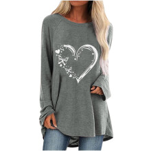 Women's Festival Shirt Butterfly Heart Print Gray Oversize