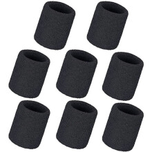 Pulseiras esportivas elásticas pretas, grossas e resistentes ao suor.