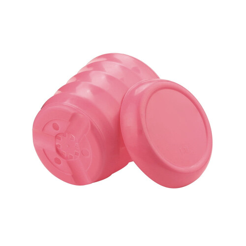 Pink striped plastic flower pot with saucer 1 pack
