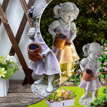 Giyblacko Luminária de Jardim Solar - Estátua de Menina Regando Pedras para Decoração de Jardim