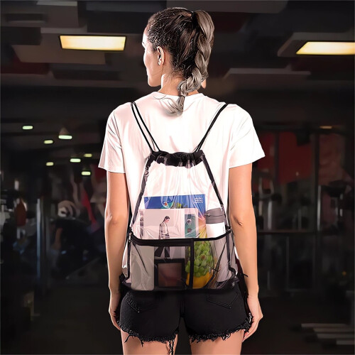 Clear Drawstring Backpack with Zipper Pocket 1 Pack