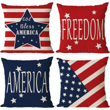 Ensemble de 4 housses de coussin décoratives patriotiques 45 x 45 cm - Fête nationale américaine (4 juillet, Memorial Day, Jour de