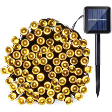 Guirlande lumineuse solaire de Noël (1 paquet), 12 m (40 pi), 100 LED, étanche, 8 modes d'éclairage, pour jardin, terrasse et fêtes, blanc chaud