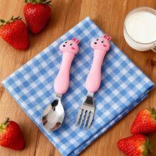 Toddler Fork Spoon Set Stainless Steel Pink
