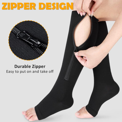 Compression Socks 15-20 mmHg Open Toe Knee High 2 Pairs 1