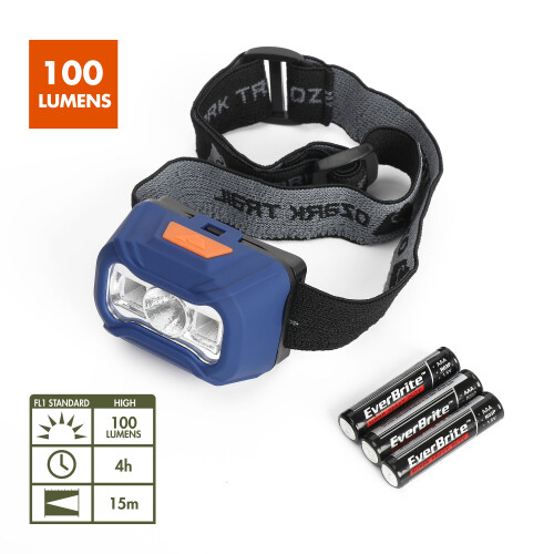 Lampada frontale a LED Ozark Trail, blu, 100 lumen, 3 batterie AAA 2