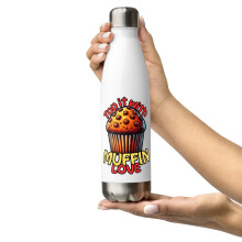 Bouteille d'eau en acier inoxydable blanche, motif muffin