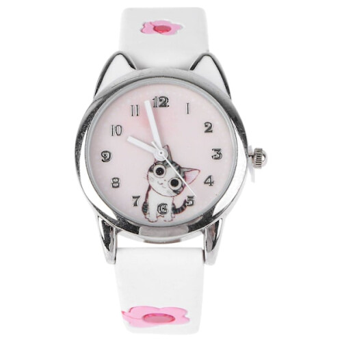 Quartz-ur i læder med armbånd til piger og kattedesign