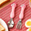 Baby Spoon Fork Set Stainless Steel Pink Plastic 5