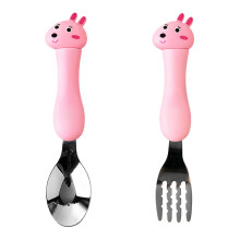 Baby Spoon Fork Set Stainless Steel Pink Plastic
