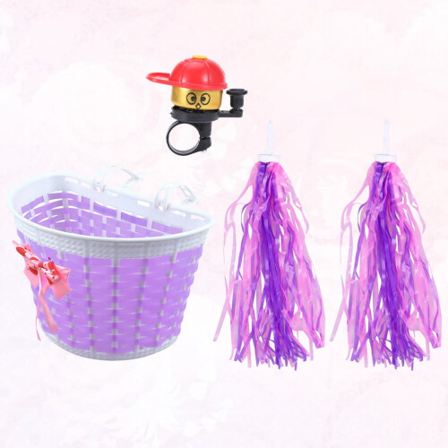 Set manubrio per bicicletta per bambini viola con cestino e campanello