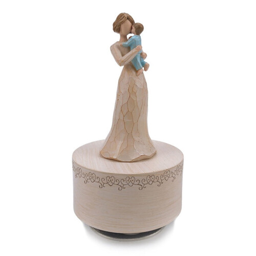 Spieluhr-Geschenk für Mutter, geschnitzte Holzstatue