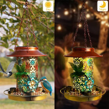 Závesná lampa z kovu na solárne kŕmidlo pre vtáky