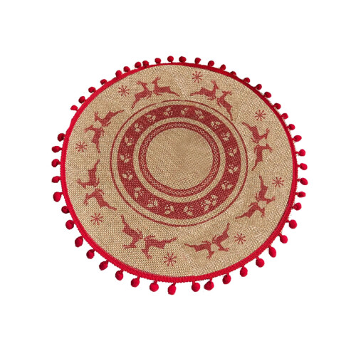 Kerstplacemats rond geweven rood sneeuwvlok rendier 1
