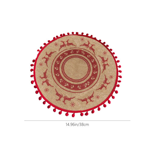 Kerstplacemats rond geweven rood sneeuwvlok rendier 2