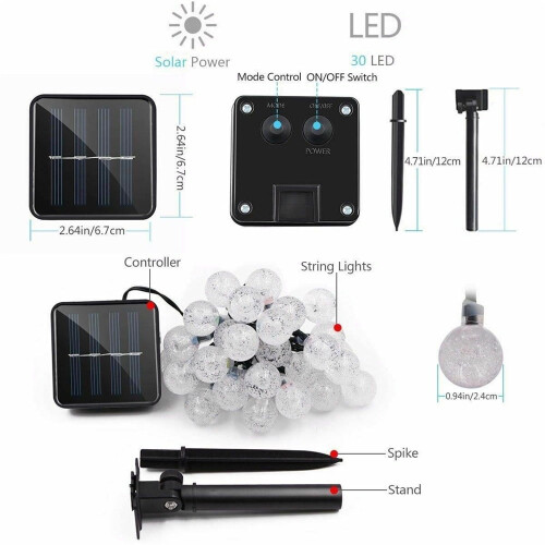 Solar String Ball Lights Outdoor Waterproof 20ft 30 LED 1