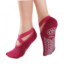 Women's Yoga Socks with Non-Slip Grips and Straps, Red