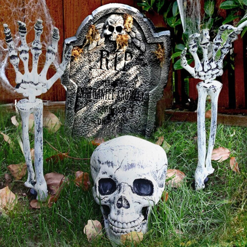 Decorațiuni de Halloween pentru curte cu cranii, brațe de schelet realiste 1