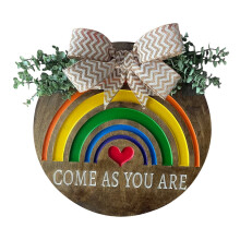 Regenboog houten deurbordje voor huisdecoratie (1 stuk)