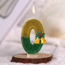 Vela de cumpleaños número 0, amarilla, verde, con purpurina, de parafina