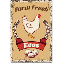 Fém bádog farm friss tojás udvari tábla vintage vicces csirke