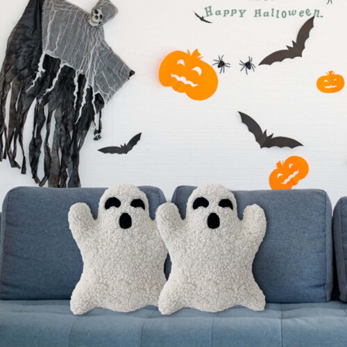 Halloween spookkussen, wit pluche sierkussen, 1 stuk 1