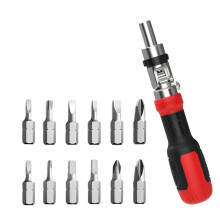 Kompaktes 13-in-1-Schraubendreher-Set mit drehbarem Kopf,-Rot