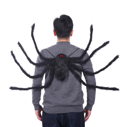 Plüschrucksack, schwarz, buntes Bonbonmuster, 8 Beine