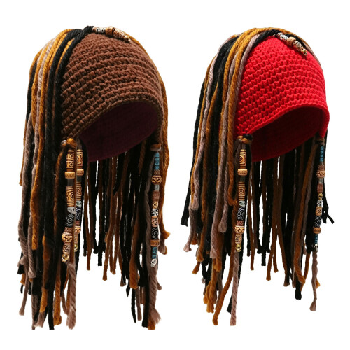 Unisex gestrickte Piratenmütze mit Dreadlocks und-Rot 1