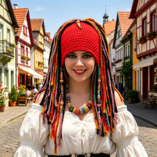 Unisex gestrickte Piratenmütze mit Dreadlocks und-Rot 2