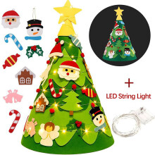 Árvore de Natal de feltro com decoração de parede em LED, 75 cm (2,46 pés), com 26 enfeites.