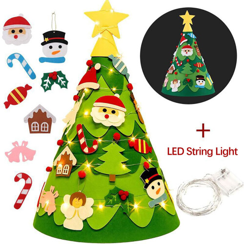 Árvore de Natal de feltro com decoração de parede em LED, 75 cm (2,46 pés), com 26 enfeites.