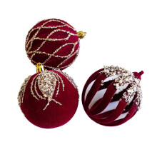 Boules de Noël en velours rouge vin, 8 cm