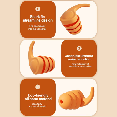 Silicone Sleep Ear Plugs Noise Reducing Waterproof Orange 2