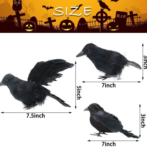 Διακοσμητικά Κοράκια για Halloween με Μαύρα Γκλίτερ Φτερωτά Πουλιά 6 Τεμάχια 2