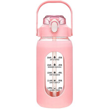 Bouteille d'eau en verre avec paille et manchon en silicone, 1,9 L (64 oz).