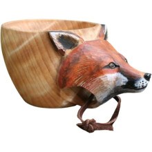 Handmade wooden travel cup with animal head design