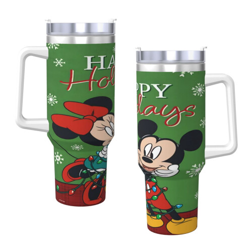 Vaso de acero inoxidable de Mickey Mouse de 40 oz con asa y 2