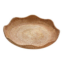 Plateau de service rond en rotin, organisateur de cuisine, 23 cm x 4