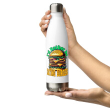 Bouteille d'eau blanche en acier inoxydable « Amoureux des hamburgers »