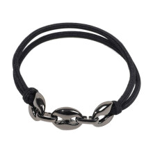 Pulsera de cuero para el cabello, banda elástica negra, aleación