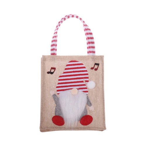 Conjunto de 6 Sacolas de Linho com Estampa de Decorações Natalinas 1