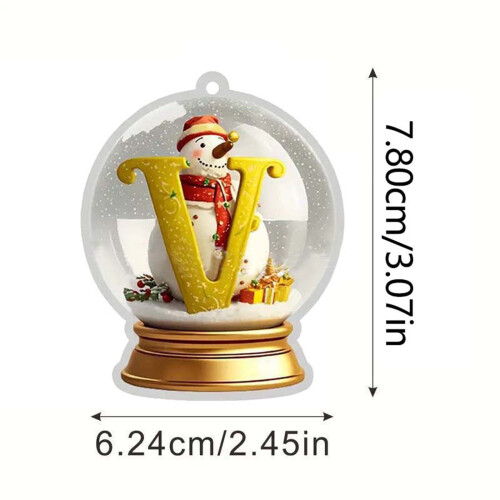 Christmas Ornament Acrylic Initial Snow Globe Pendant Gold 2