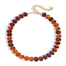 Elegant Colorful Beaded Strand Necklace Adjustable Length-amber