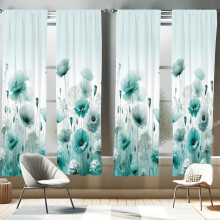 Rideaux turquoise Ă 4 panneaux avec motif coquelicots, 56 po x 95 po