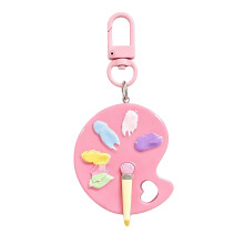 Porte-clés multicolore avec petit panneau à dessin, panneau-Rose