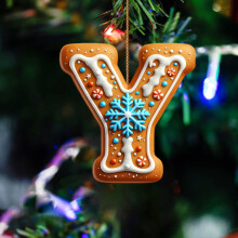 Wooden Christmas stocking letter tag A gold rustic
