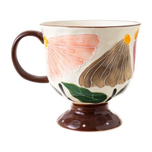 Keramikbecher mit Retro-Blumengravur, handgefertigt,-CLOTHYELLO