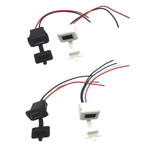 Waterproof USB2.0 Female Socket with Solder Wires-White 2p 1