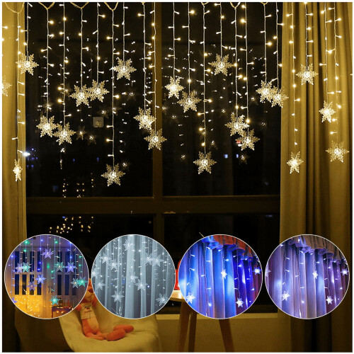 Snowflake Curtain String Lights Warm White 96 LED 11.5ft